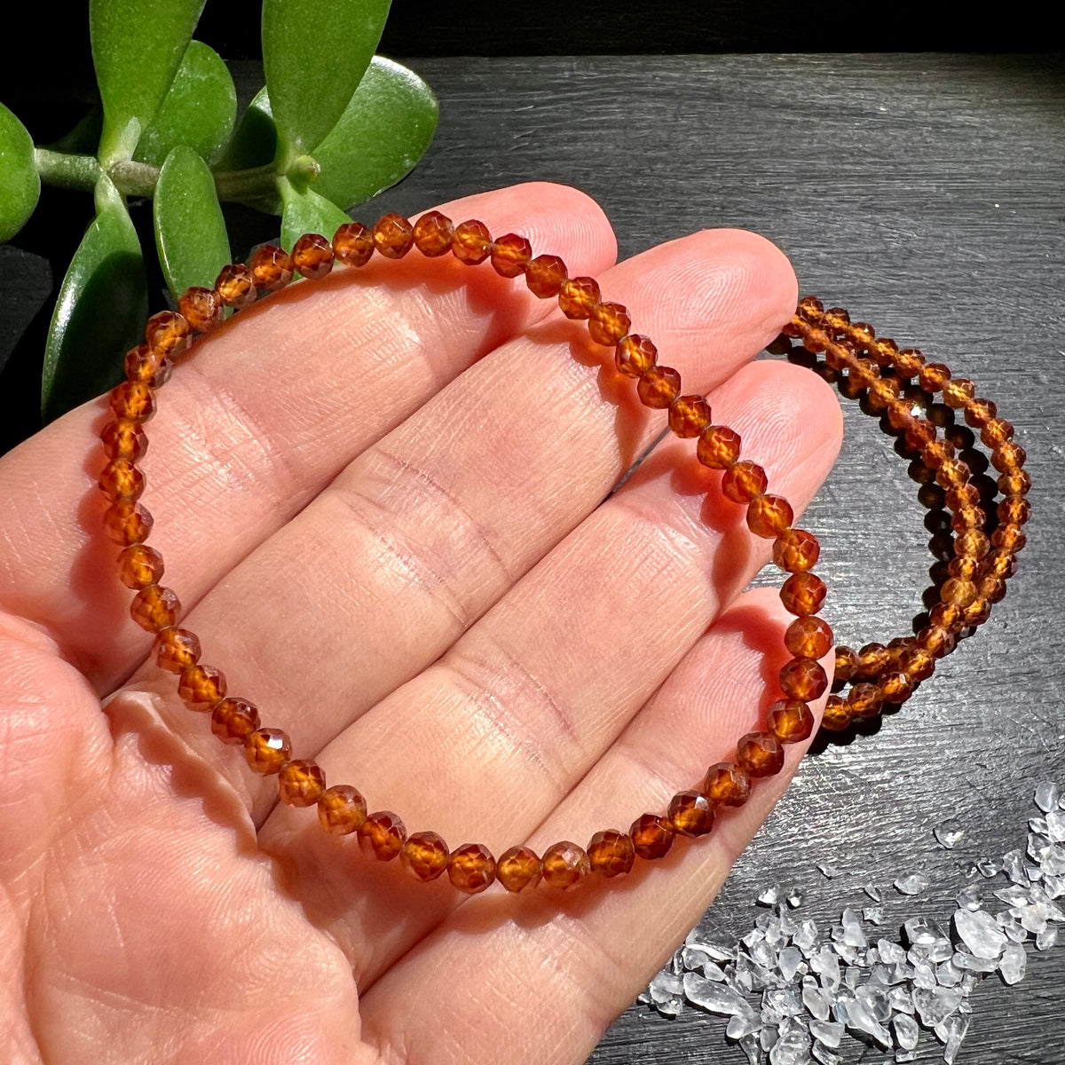 Orange Granat Armband 4mm | Spessartin für Lebensfreude | Facettierte Perlen
