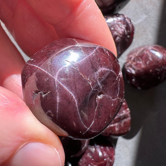 Sterngranat, Roter Granat Trommelstein mit Asterismus, ca. 30mm | Happy Minerals