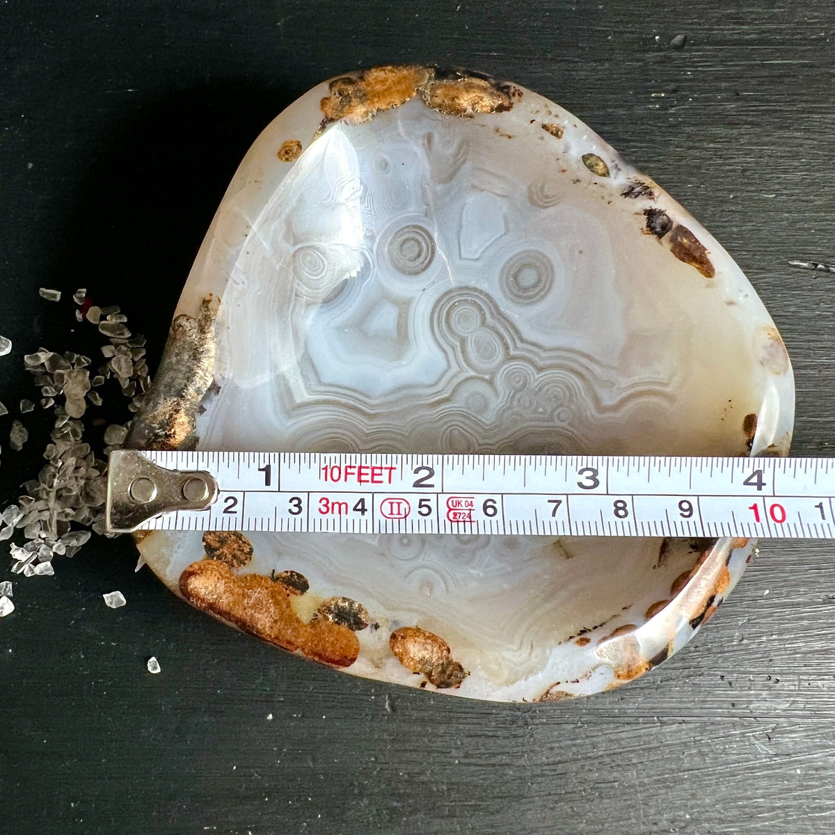Achat Schale Madagaskar | Größenvergleich mit Maßband | Naturstein Unikat | Happy Minerals