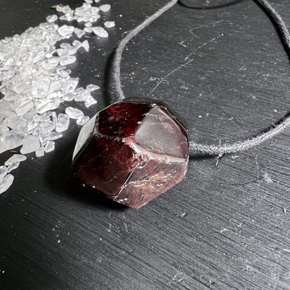 Red almandine garnet crystal pendant with natural crystal faces | Happy Minerals