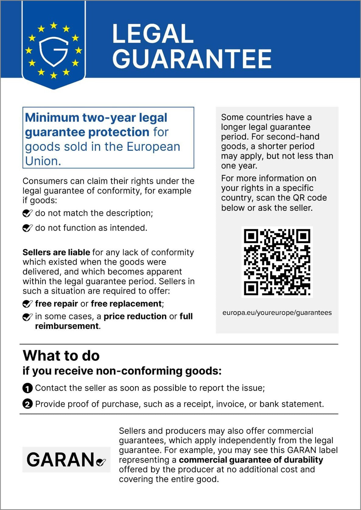 Legal Guarantee – minimum two-year protection in the EU