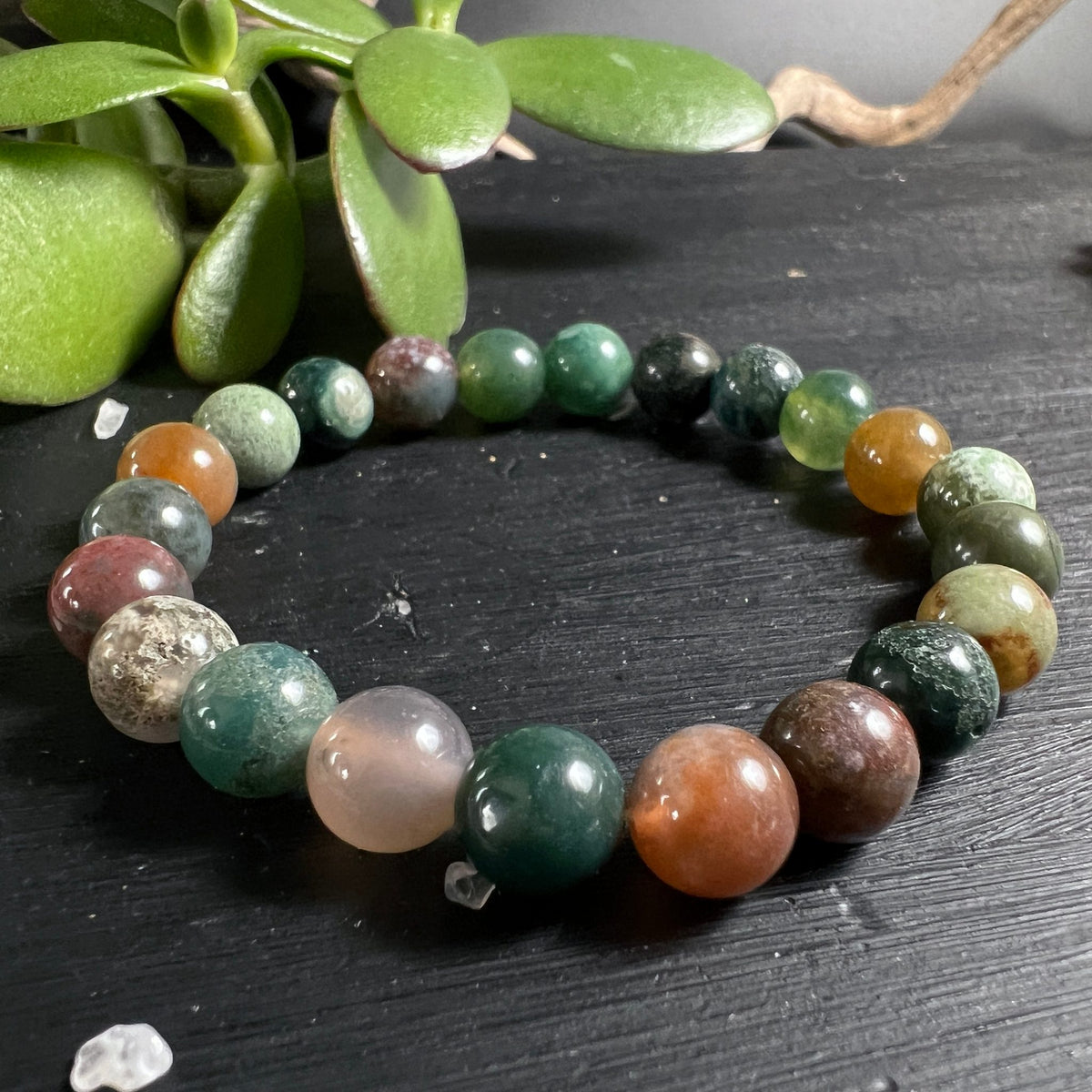 Moosachat Perlenarmband | Variante 2 | erdige Farbtöne | saftige Grüntöne | Sukkulenten | Happy Minerals