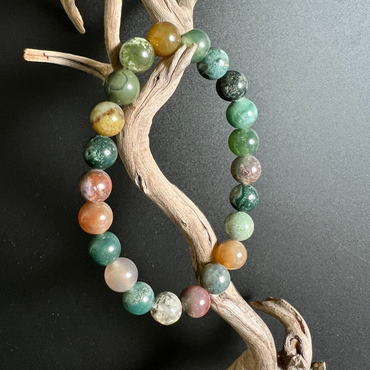 Moosachat Armband | Treibholz | Variante 5 | rosa-grüne Nuancen | natürliche Textur | Happy Minerals