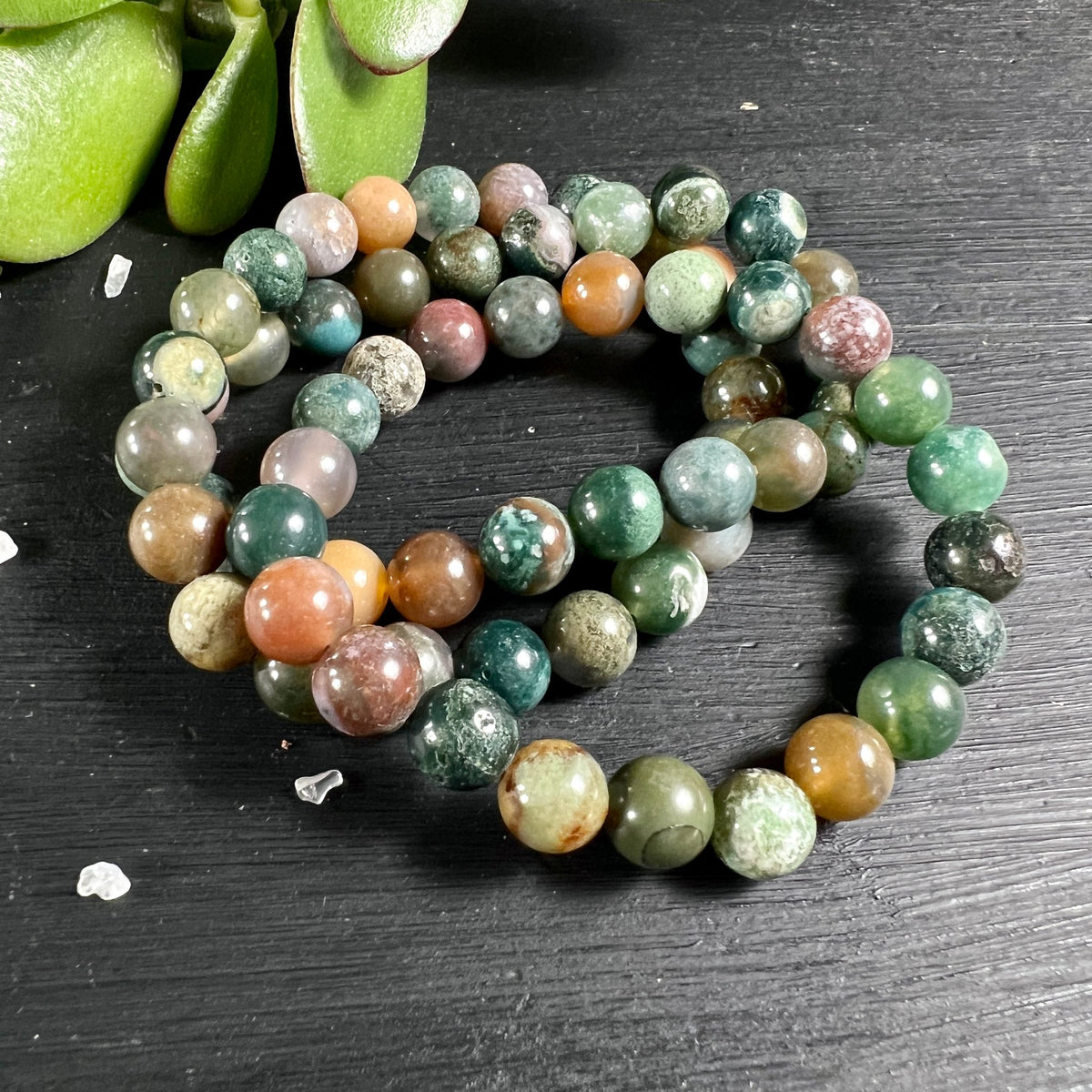Moosachat Armband | lose Perlenstränge | Variante 3 | natürliche Musterung | verwittertes Holz | Happy Minerals