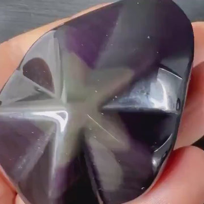 Regenbogenobsidian Stern 60mm | Seltener Schutzstein mit lila-grünem Schimmer