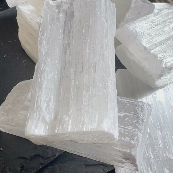 Selenite Cleansing Stick natural crystal from Morocco, moonlight shimmer | Happy Minerals