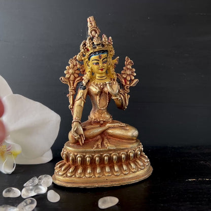 Weiße Tara Statue 105mm | Symbol für Langes Leben - Mitgefühl | Feuervergoldung