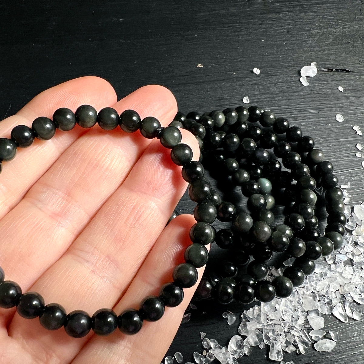 Regenbogen Obsidian Armband mit 5mm Kugeln, Meditation Schmuck und Wurzelchakra Stein | Happy Minerals