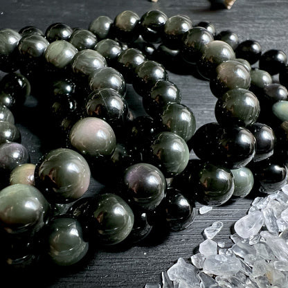Poliertes Regenbogen Obsidian Armband aus vulkanischem Glas | Happy Minerals