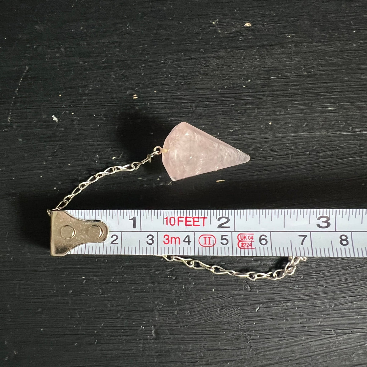 Rosenquarz-Pendel | Maßband | ca. 5cm | Silberkette | Happy Minerals | Größenangabe | Madagaskar Kristall