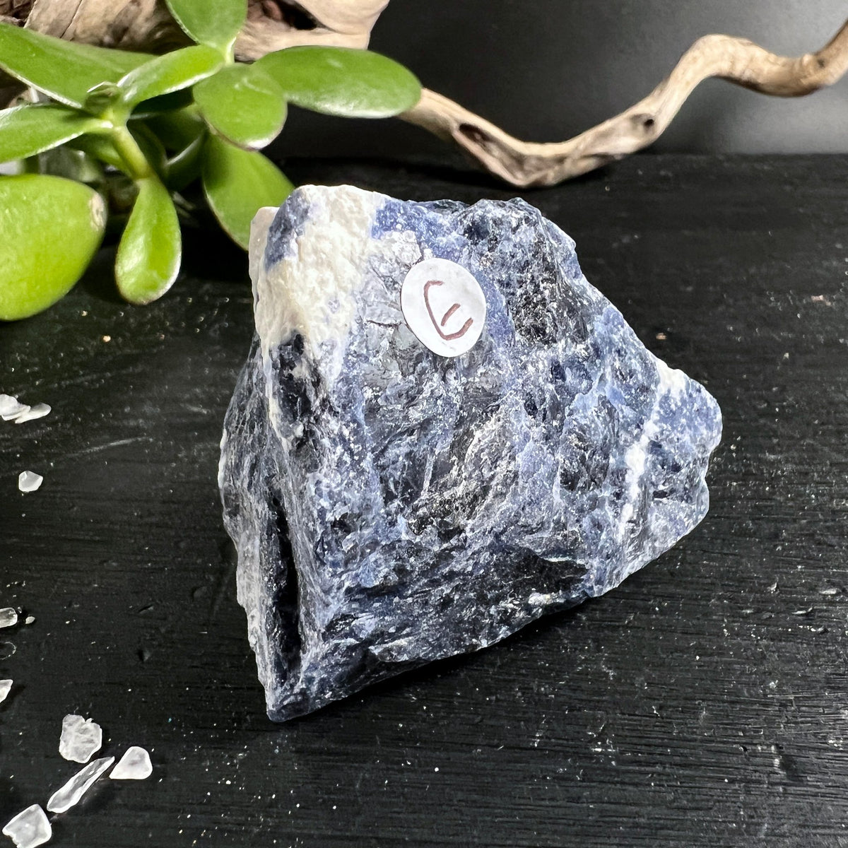 Sodalith Rohstein E Brasilien | dunkelblaue Matrix | weisse Calcit Einschluesse | raue Textur | Happy Minerals